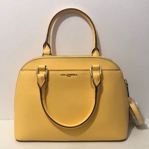 Karl Lagerfeld Paris Dome Satchel Bag Multiple Pockets Logo Purse Yellow